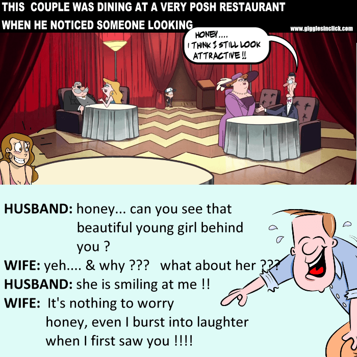 restaurant smile, husband wife relationship, jokes, giggles, funny images, gigglesinclick, thinking